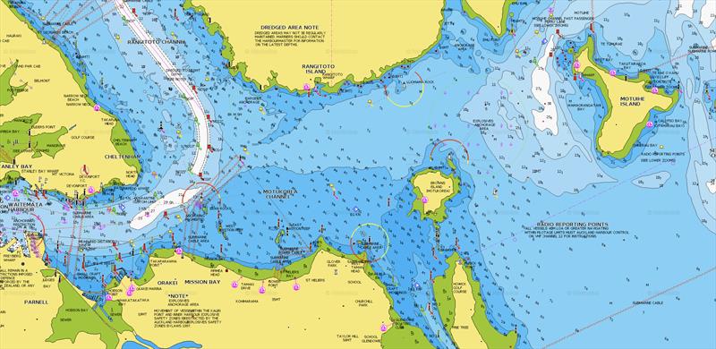 36th America's Cup - Practice sailing areas and landmarks photo copyright Navionics taken at Royal New Zealand Yacht Squadron and featuring the ACC class