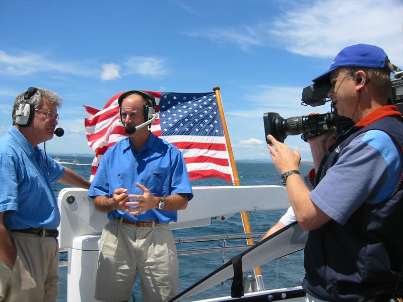 Peter Montgomery with Ed Baird commentating on the 2003 America's Cup in Auckland photo copyright Sail-World Archives taken at Royal New Zealand Yacht Squadron and featuring the ACC class