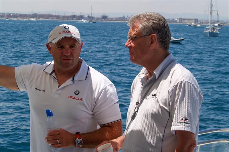 Peter Montgomery with Finn Gold Medalist and multiple America's Cup Champion, Russell Coutts (NZL) photo copyright Montgomery archives taken at Royal New Zealand Yacht Squadron and featuring the ACC class