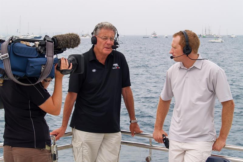 Bruno Trouble (holding champagne) with PJ Montgomery - on Luna Rossa - 2000  Louis Vuitton Cup winners