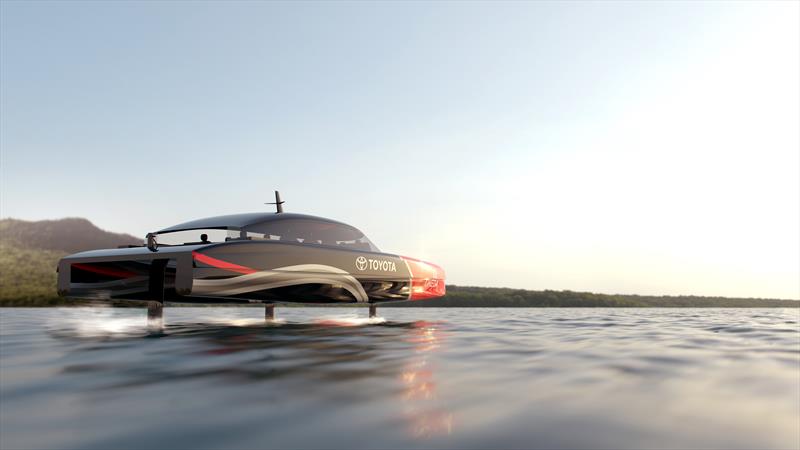 A hydrogen powered AC75 chase boat speeds down the Rangitoto Channel - photo © Emirates Team NZ