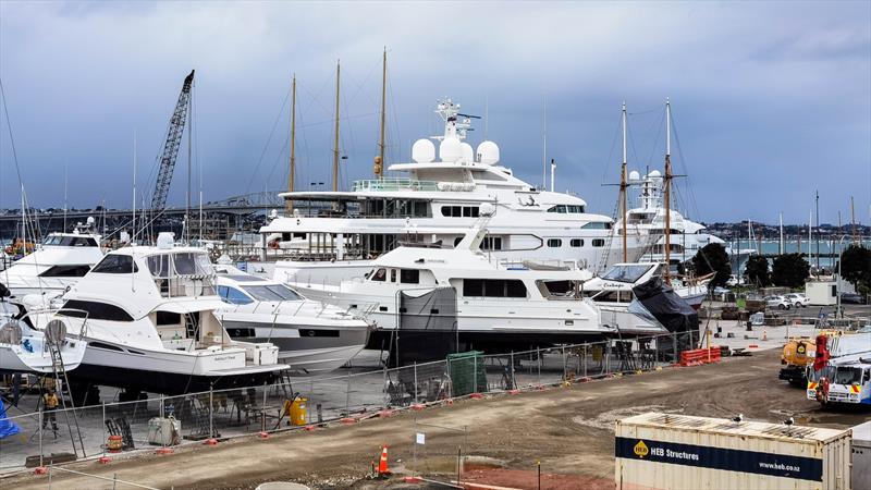 Superyacht service base area - Beaumont Street - June 2021 photo copyright Richard Gladwell / Sail-World.com taken at Royal New Zealand Yacht Squadron and featuring the ACC class