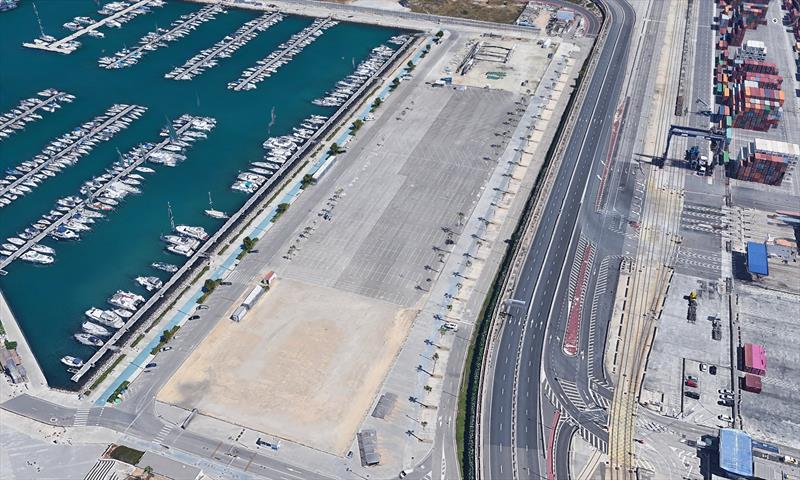 Proposed AC37 base area at Valencia - Alinghi 5 is in the top left along with its mast and an IACC hull  - photo © Google Earth