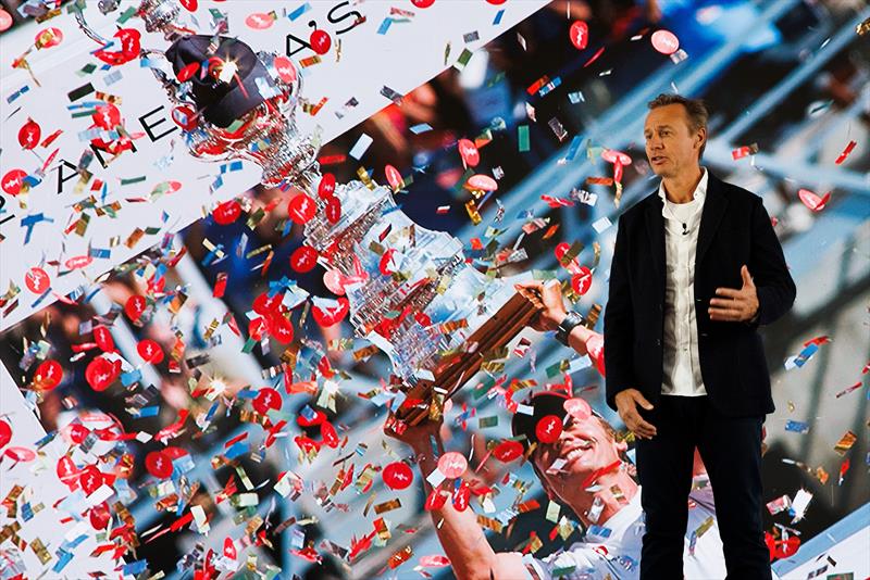 Ernesto Bertarelli of Switzerland and Alinghi Red Bull Racing seen during the press conference announcing the entry to 37th Americas Cup in Geneva photo copyright Red Bull Media taken at Société Nautique de Genève and featuring the ACC class