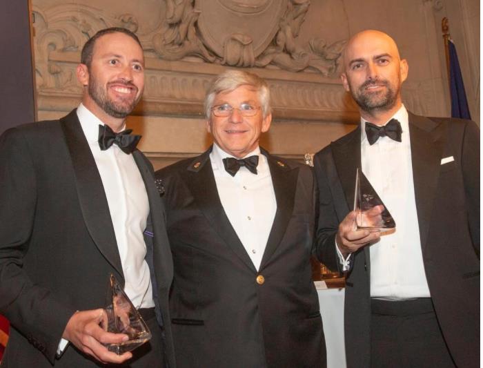 Taylor Canfield, NYYC Commodore, Christopher Culver and Mike Buckley on the award of the Mosbacher Trophy to Stars Stripes - photo © Stuart Streuli / New York Yacht Club