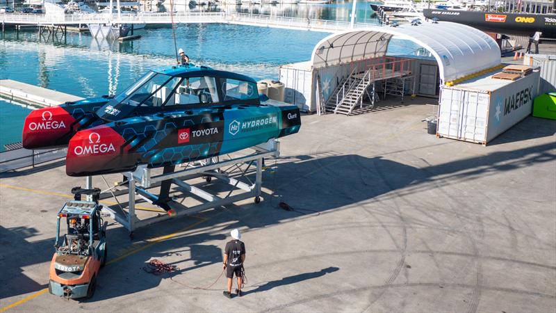 Emirates Team New Zealand's Hydrogen powered foiling chase boat is launched from the team's base - May 2022 - photo © Emirates Team New Zealand