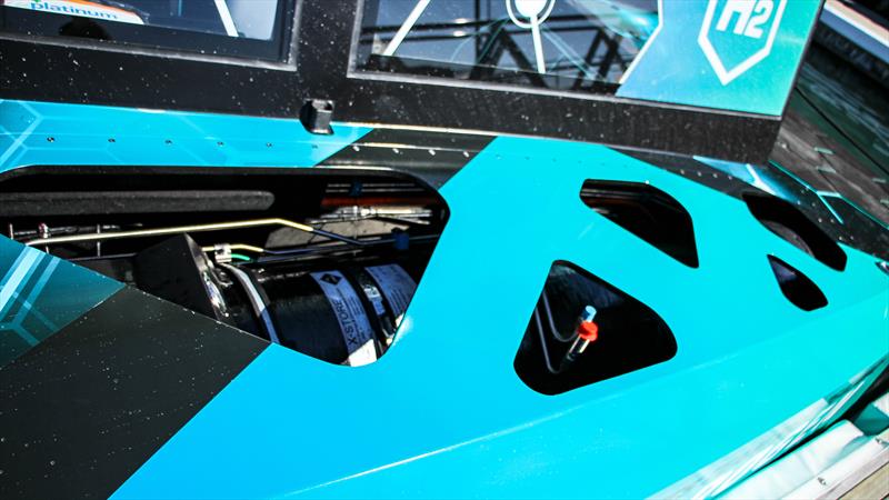 Hydrogen tanks are under the side decks and accessed through deck  cut-outs - Chase Zero - Emirates Team New Zealand - May - photo © Richard Gladwell / Sail-World.com