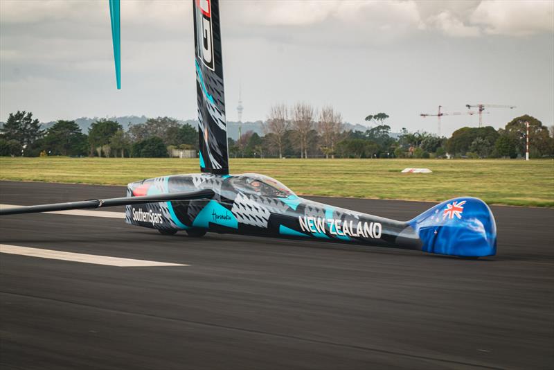 Emirates Team New Zealand's wind powered land speed craft ˜Horonuku` is tested at RNZAF base Whenuapai photo copyright Hamish Hooper / Emirates Team New Zealand taken at Royal New Zealand Yacht Squadron and featuring the ACC class