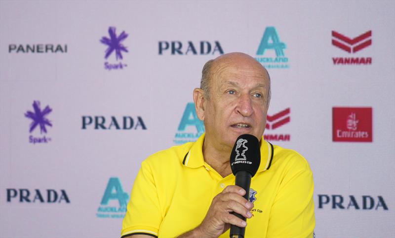 Francesco Longanesi Cattani speaking at a media conference - Prada Cup - February 2021 photo copyright America's Cup Media taken at Circolo della Vela Sicilia and featuring the ACC class