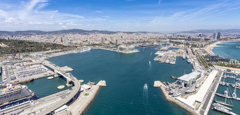 The 2024 America's Cup Regattas will be run out of the old port in Barcelona. America's Cup Event is located in the World Trade Centre building in the centre of this image. Spectators will be able to view the racing off the beach in the right background - photo © ACE