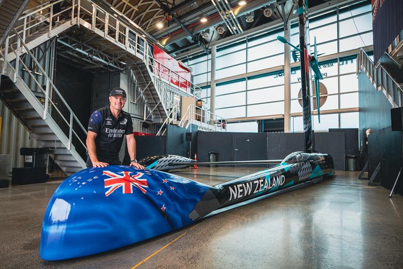 Glenn Ashby with Horonuku after the land yacht was revealed in Auckland photo copyright Emirates Team New Zealand taken at Royal New Zealand Yacht Squadron and featuring the ACC class