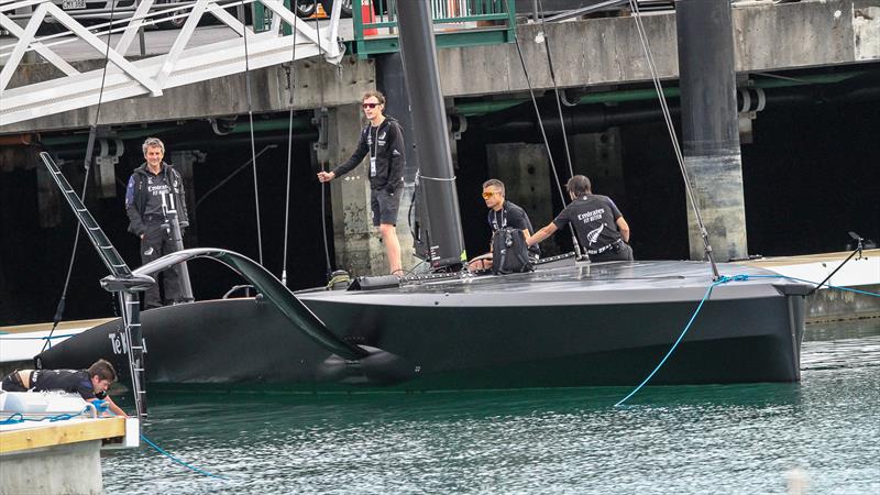 ETNZ designer Guillaume Verdier looks on as adjustments are made to Emirates Team NZ's test boat, Te Kahu, for the 2021 America's Cup - May 2, 2020 - photo © Richard Gladwell - Sail-World.com/nz
