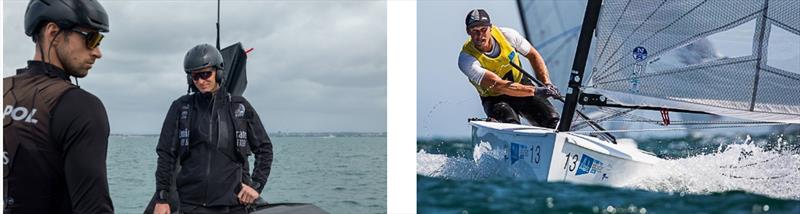 ETNZ crew (left) and Josh Junior, Finn Gold Cup winner (right) photo copyright ETNZ and Robert Deaves taken at Royal New Zealand Yacht Squadron and featuring the ACC class