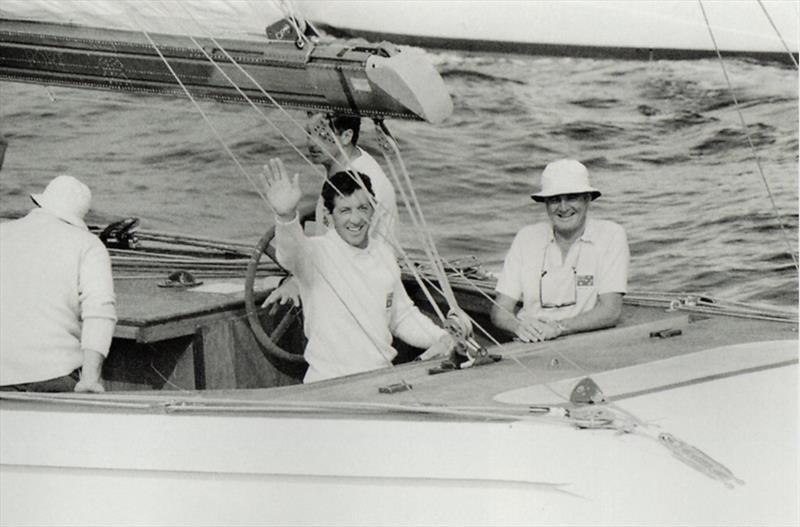 Jim Hardy waving with navigator Bill Fesq on his left - Gretel II - 1970 America's Cup photo copyright Paul Darling taken at New York Yacht Club and featuring the ACC class