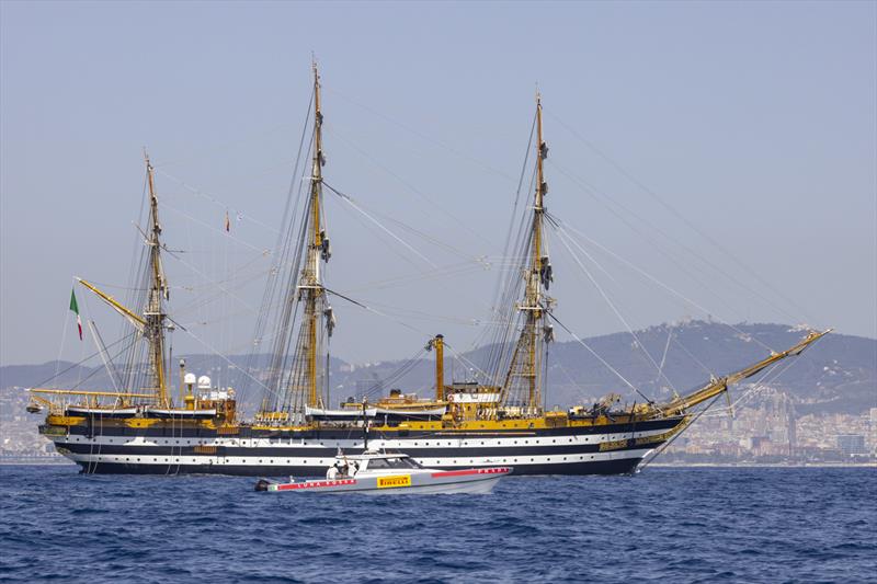 Luna Rossa Prada Pirelli meet with the Italian Navy's Amerigo Vespucci off the coast of Barcelona - July 9, 2023 photo copyright Francesco Ferri taken at Circolo della Vela Sicilia and featuring the ACC class