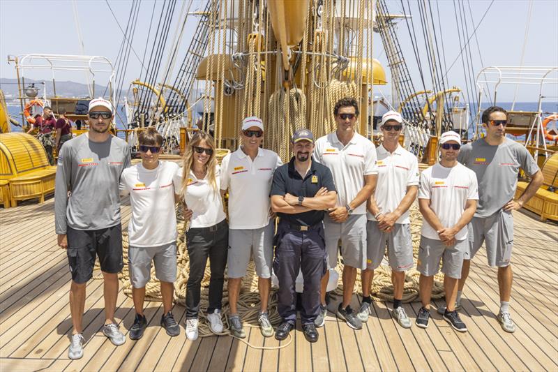 Luna Rossa Prada Pirelli meet with the Italian Navy's Amerigo Vespucci off the coast of Barcelona - July 9, 2023 photo copyright Francesco Ferri taken at Circolo della Vela Sicilia and featuring the ACC class