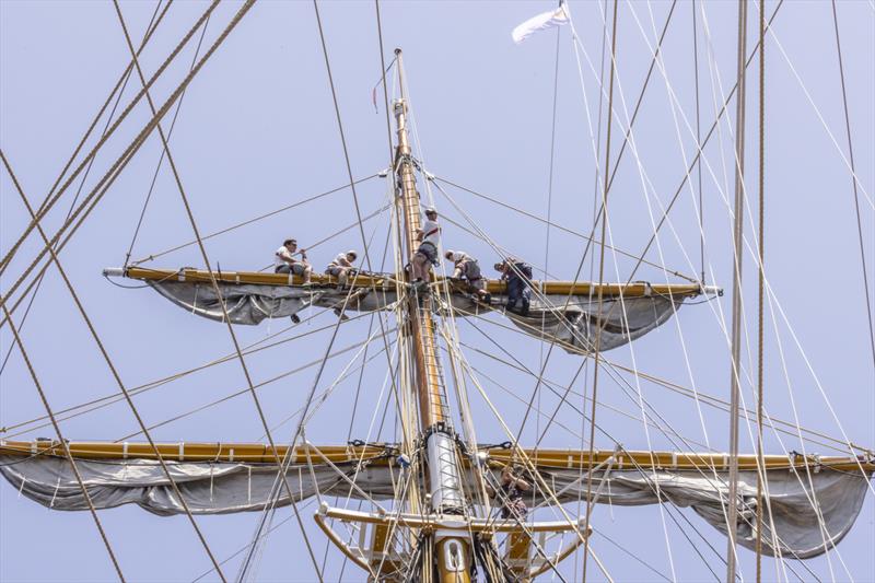 Luna Rossa Prada Pirelli meet with the Italian Navy's Amerigo Vespucci off the coast of Barcelona - July 9, 2023 photo copyright Francesco Ferri taken at Circolo della Vela Sicilia and featuring the ACC class