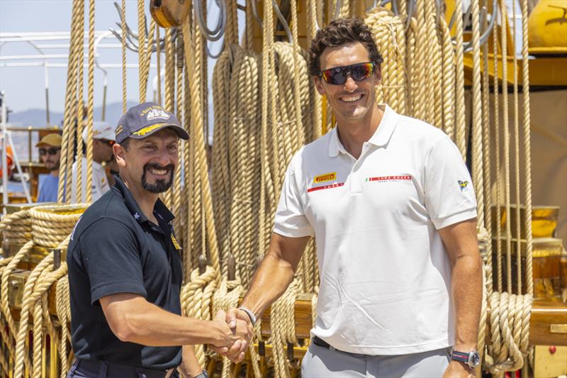 Luna Rossa Prada Pirelli meet with the Italian Navy's Amerigo Vespucci off the coast of Barcelona - July 9, 2023 - photo © Francesco Ferri