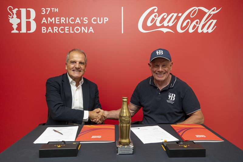 Francesc Cosano, General Manager of Coca-Cola Europacific Partners Iberia and Grant Dalton, CEO of the 37th America's Cup, photo copyright America's Cup Media taken at Royal New Zealand Yacht Squadron and featuring the ACC class