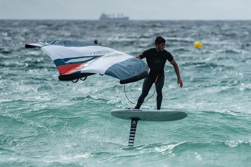 Blair Tuke surfing waves during a wing foiling session in Tarifa, Spain photo copyright Beau Outteridge taken at Real Club Náutico de Palma and featuring the  class