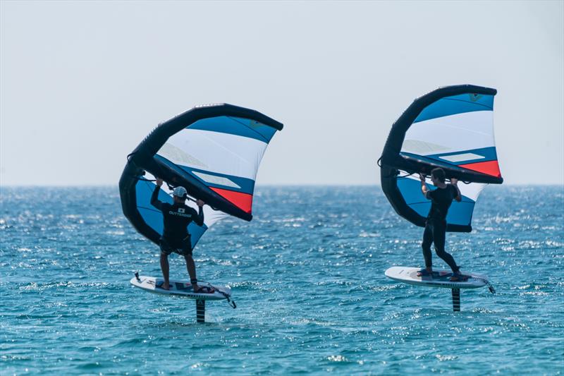 Nathan Outteridge & Peter Burling wing foiling in Tarifa, Spain photo copyright Beau Outteridge taken at Real Club Náutico de Palma and featuring the  class
