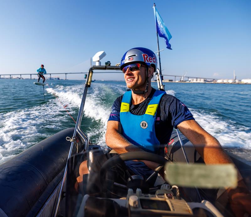 Jimmy Spithill, CEO & driver of USA SailGP Team, drives the boat as young sailors in the SailGP Inspire program try out the Armstrong foil board ahead of the Spain Sail Grand Prix in Cadiz, Andalusia, Spain. 22nd September - photo © Felix Diemer/SailGP