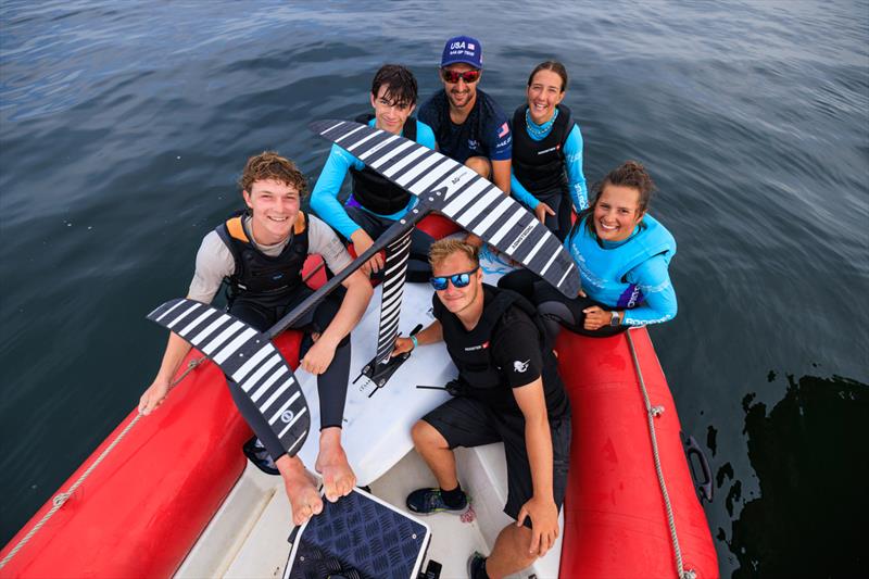 Young sailors in the SailGP Inspire program try out the Armstrong foiling with Paul Campbell-James, wing trimmer of USA SailGP Team, ahead of the ROCKWOOL Denmark Sail Grand Prix in Copenhagen, Denmark. 17th August  photo copyright Felix Diemer/SailGP taken at Royal New Zealand Yacht Squadron and featuring the  class