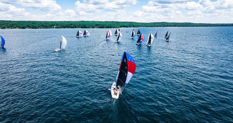 The A Scow fleet, quietly some of the best sailing in America, during the 2026 A Scow National Championship - photo © Hannah Noll