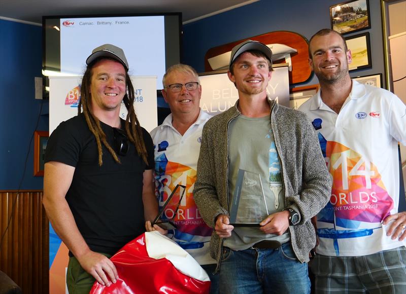 Handicap winners Isaac Mearns and Tom Killalea at the B14 Australian Nationals at Bell Bay, Tasmania photo copyright Steve Miller taken at Port Dalrymple Yacht Club and featuring the B14 class