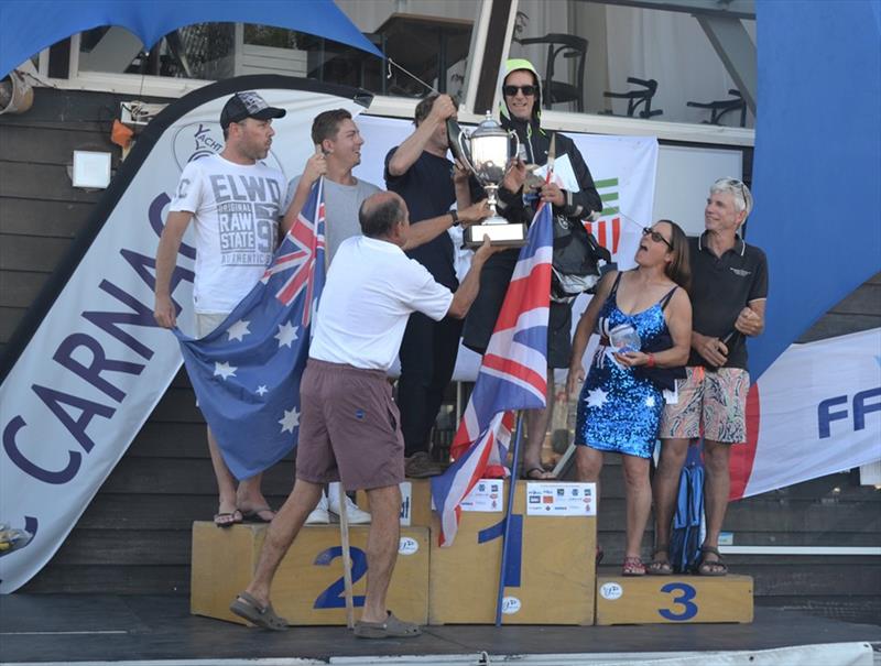 Podium in the B14 Worlds at Carnac photo copyright Alex Hayes taken at Yacht Club de Carnac and featuring the B14 class