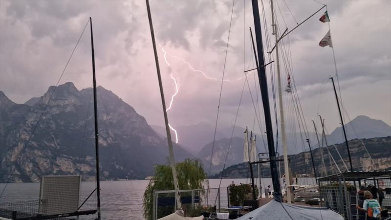 Lightning strike during the B14 Worlds at Lake Garda photo copyright Russ Gibbs taken at Circolo Vela Torbole and featuring the B14 class