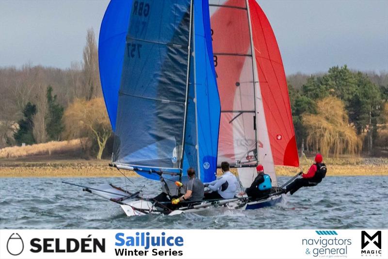 Selden Sailjuice Winter Series Grafham Grand Prix photo copyright Tim Olin / www.olinphoto.co.uk taken at Grafham Water Sailing Club and featuring the B14 class