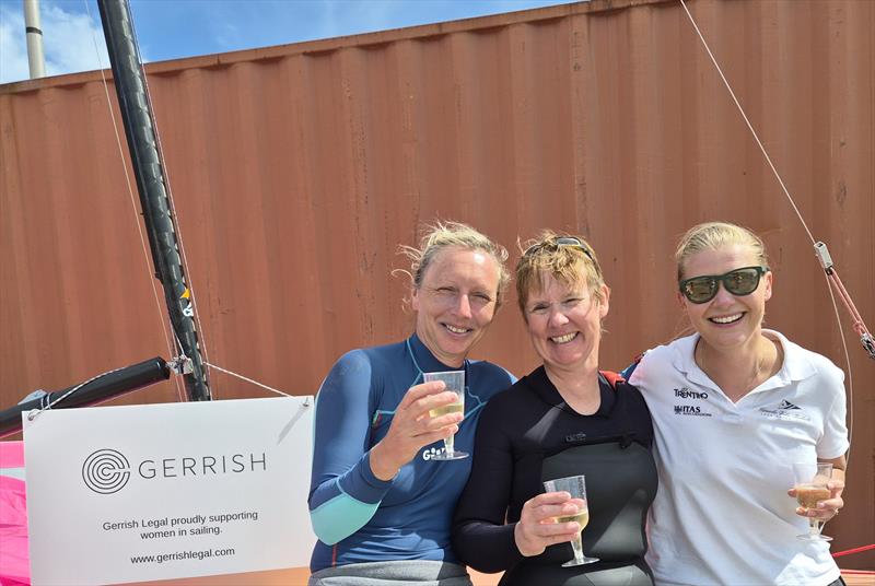 Female helms celebrating thanks to sponsor Gerrish Legal at the B14 World Championship photo copyright B14 Class Association  taken at Woollahra Sailing Club and featuring the B14 class