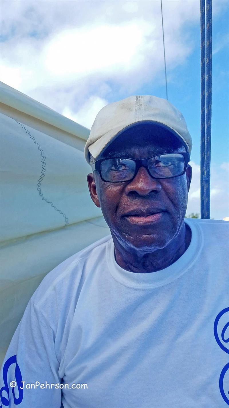 84-year-old Emmett Munroe, oldest skipper photo copyright Jan Pehrson taken at  and featuring the Bahamian Sloop class