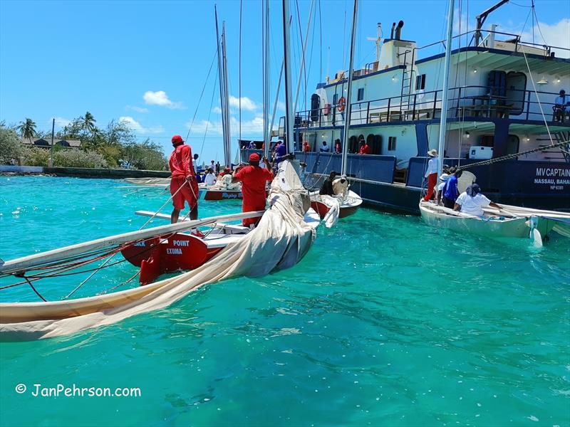 Regatta over, sloops are loaded onto inter island barges by crane for transport to home ports - photo © Jan Pehrson