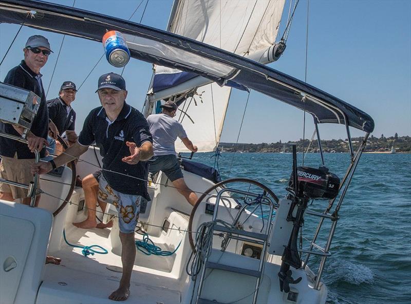 No Safari Suits for Moondance this year, but they were keen to ensure the crew on the chase boat were well hydrated. Thanks! - photo © John Curnow