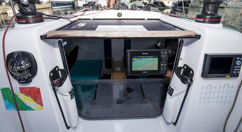 Innovative swing arm for the chart plotter so it can be seen both up on deck, and down below - Beneteau First 27 - photo © Beneteau