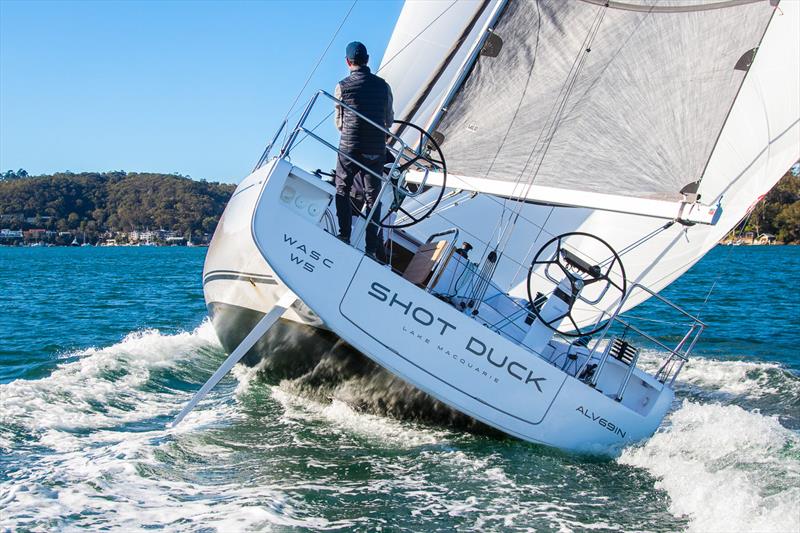 Standing to helm the Beneteau First 36 - all about fingertip control, and unbelievable poise! - photo © John Curnow