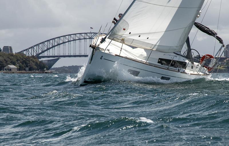 Uwe Roehm's Currawong hard pressed after rounding Fort Denison - photo © John Curnow