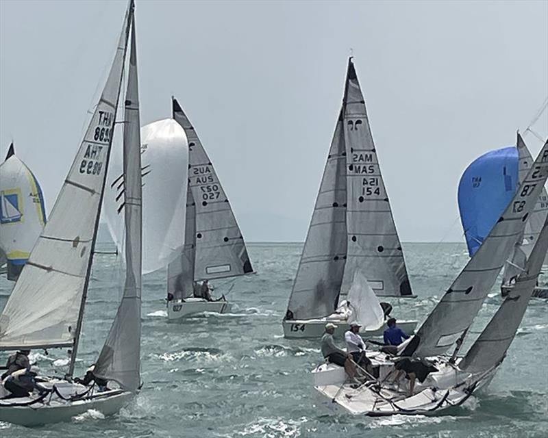 Close racing in 20kts of breeze. OMJ Thai Champs 2025 - photo © Guy Kennard