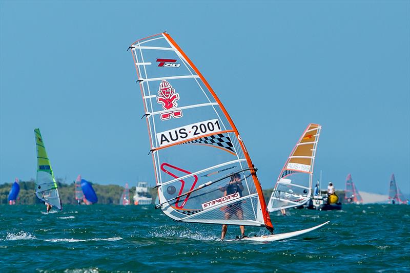 Alex Halank leading the Aussie contingent in the Bics - 2018 Australian Youth Championships photo copyright Royal Queensland Yacht Squadron taken at Royal Queensland Yacht Squadron and featuring the Bic Techno class