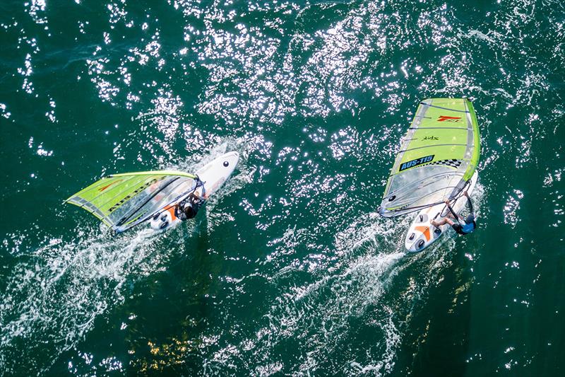 Aerial shot of the Bic Technos taking full advantage of the lighter wind - 2018 NSW Youth Championship - photo © Beau Outteridge