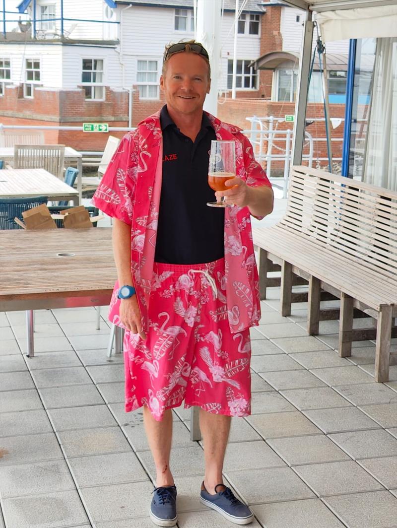 Pink flamingo Keith Gilmore during the Blaze Eastern Championships 2022 photo copyright Nic Tolhurst taken at Royal Corinthian Yacht Club, Burnham and featuring the Blaze class