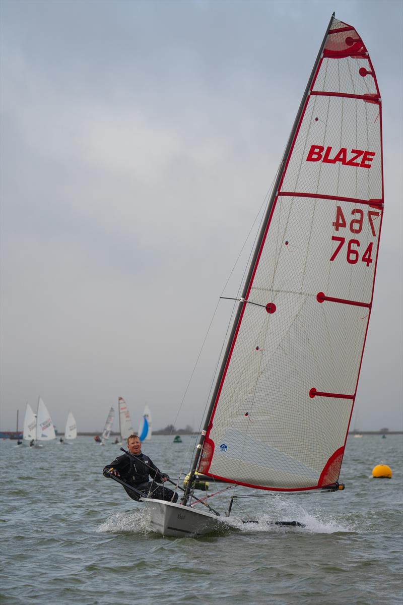 Charlie Matthews leads the fleet on the last day of Royal Corinthian Yacht Club SnowGlobe photo copyright Petru Balau Sports Photography / sports.hub47.com taken at Royal Corinthian Yacht Club, Burnham and featuring the Blaze class