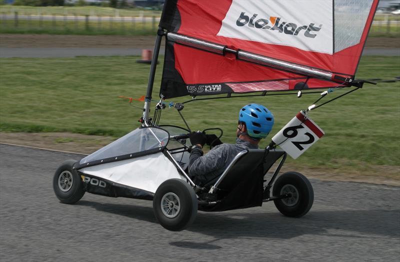 A competitor gently lifting a wheel at speed. Like many small, fast yachts, blokarts are fastest when sailed flat - photo © Geoff Green