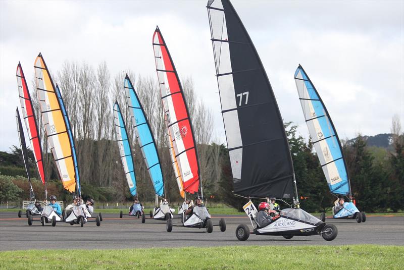 Competitors in the Performance Middle Weight Class starting a race. New Zealand Open, Ardmore, 2016 photo copyright Russell Harray taken at  and featuring the Blokart class