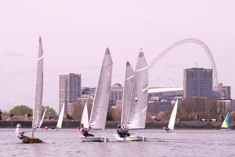 A quintessential English dinghy with a backdrop that shouts out its Englishness, with the Arch and hallowed turf of Wembley as a backdrop - British Moth 90th Anniversary open meeting photo copyright Sam Pearce / www.square-image.co.uk taken at Wembley Sailing Club and featuring the British Moth class