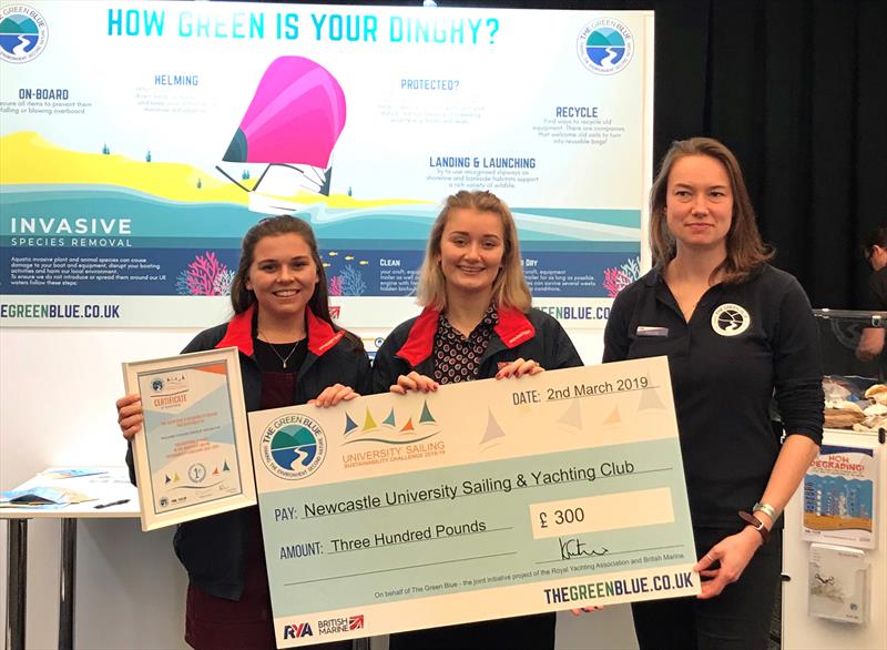 Elana St George and Gaby Viner of Newcastle, with The Green Blue Campaign Manager Kate Fortnam photo copyright Hebe Hemming taken at RYA Dinghy Show and featuring the BUSA class