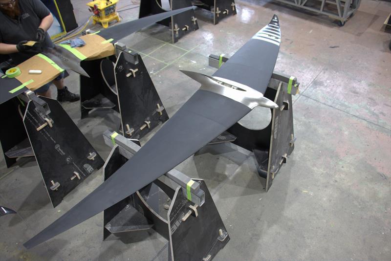 A finished T-Foil constructed of steel and carbon with the detachable safety tips - C-Tech build facility - September 2025 - photo © C-Tech