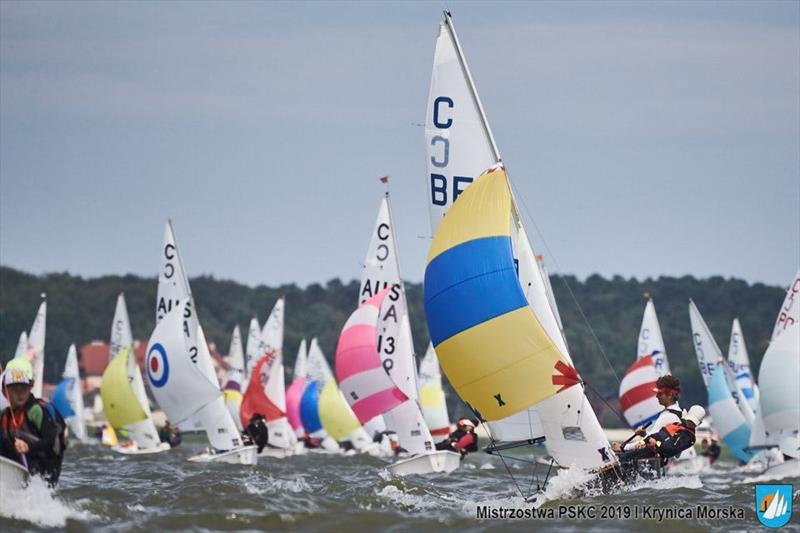 The World Cadet fleet in action in Poland this week with 62 boats in the international contest - 2019 Cadet World Championship photo copyright International Cadet Class taken at  and featuring the Cadet class